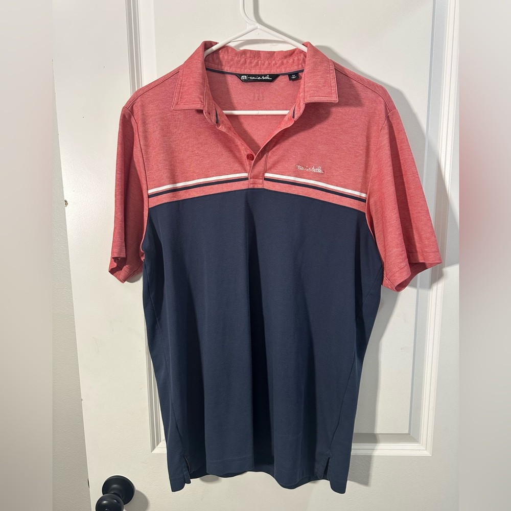 Travis Mathew Two-Tone Red and Navy Polo